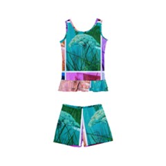 Color Block Queen Annes Lace Collage Kids  Boyleg Swimsuit by okhismakingart