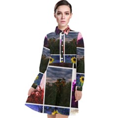 Sunflower Collage Long Sleeve Chiffon Shirt Dress by okhismakingart
