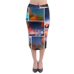 Sunset Collage Midi Pencil Skirt by okhismakingart