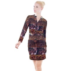Queen Annes Lace Horizontal Slice Collage Button Long Sleeve Dress by okhismakingart