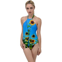 Bright Sunflowers Go With The Flow One Piece Swimsuit by okhismakingart