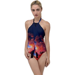 Deep Blue Sunset Go With The Flow One Piece Swimsuit by okhismakingart