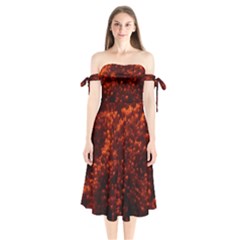 Red Goldenrod Shoulder Tie Bardot Midi Dress by okhismakingart