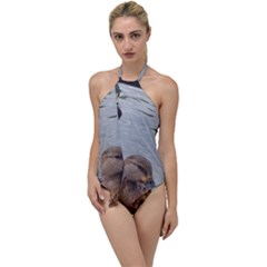 Framed Ducks Go With The Flow One Piece Swimsuit by okhismakingart
