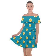 Toast With Cheese Pattern Turquoise Green Background Retro Funny Food Off Shoulder Velour Dress by genx