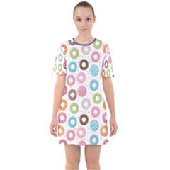 Donut Pattern With Funny Candies Sixties Short Sleeve Mini Dress by genx