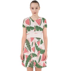 Tropical Watermelon Leaves Pink And Green Jungle Leaves Retro Hawaiian Style Adorable In Chiffon Dress by genx