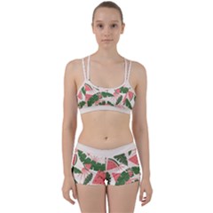 Tropical Watermelon Leaves Pink And Green Jungle Leaves Retro Hawaiian Style Perfect Fit Gym Set by genx