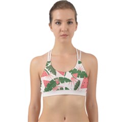 Tropical Watermelon Leaves Pink And Green Jungle Leaves Retro Hawaiian Style Back Web Sports Bra by genx