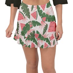 Tropical Watermelon Leaves Pink And Green Jungle Leaves Retro Hawaiian Style Fishtail Mini Chiffon Skirt by genx