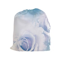 Beautiful Floral Design In Soft Blue Colors Drawstring Pouch (xl) by FantasyWorld7