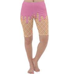 Ice Cream Pink Melting Background With Beige Cone Cropped Leggings  by genx