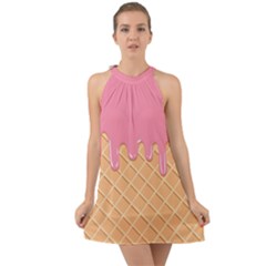 Ice Cream Pink Melting Background With Beige Cone Halter Tie Back Chiffon Dress by genx