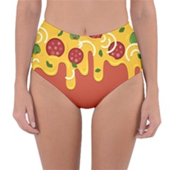 Pizza Topping Funny Modern Yellow Melting Cheese And Pepperonis Reversible High-waist Bikini Bottoms by genx