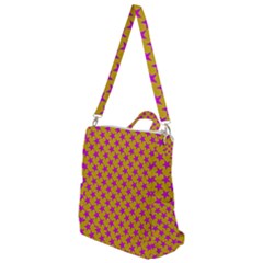 Pink Stars Pattern On Yellow Crossbody Backpack by BrightVibesDesign