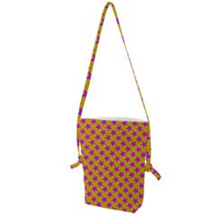 Pink Stars Pattern On Yellow Folding Shoulder Bag by BrightVibesDesign