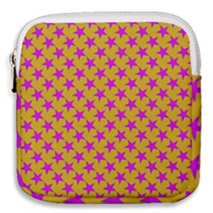 Pink Stars Pattern On Yellow Mini Square Pouch by BrightVibesDesign