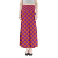 Purple Stars Pattern On Orange Full Length Maxi Skirt by BrightVibesDesign