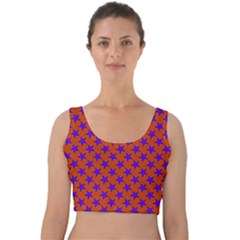 Purple Stars Pattern On Orange Velvet Crop Top by BrightVibesDesign