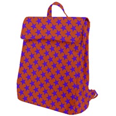 Purple Stars Pattern On Orange Flap Top Backpack by BrightVibesDesign