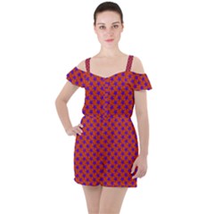 Purple Stars Pattern On Orange Ruffle Cut Out Chiffon Playsuit by BrightVibesDesign