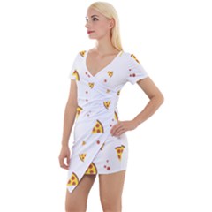 Pizza Pattern Pepperoni Cheese Funny Slices Short Sleeve Asymmetric Mini Dress by genx