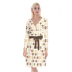Donuts Pattern With Bites Bright Pastel Blue And Brown Cropped Sweatshirt Long Sleeve Velvet Front Wrap Dress by genx