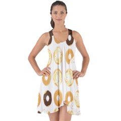 Donuts Pattern With Bites Bright Pastel Blue And Brown Cropped Sweatshirt Show Some Back Chiffon Dress by genx