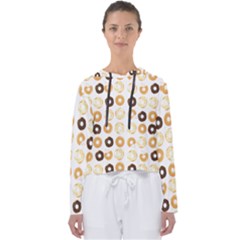 Donuts Pattern With Bites Bright Pastel Blue And Brown Cropped Sweatshirt Women s Slouchy Sweat by genx