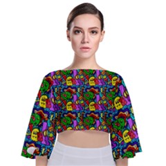 Graffiti 3 1 Tie Back Butterfly Sleeve Chiffon Top by ArtworkByPatrick