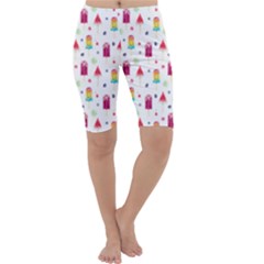 Popsicle Juice Watercolor With Fruit Berries And Cherries Summer Pattern Cropped Leggings  by genx