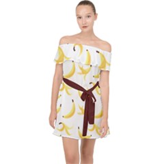 Yellow Banana And Peels Pattern With Polygon Retro Style Off Shoulder Chiffon Dress by genx