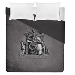Odin On His Throne With Ravens Wolf On Black Stone Texture Duvet Cover Double Side (queen Size) by snek