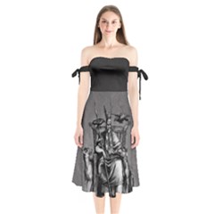 Odin On His Throne With Ravens Wolf On Black Stone Texture Shoulder Tie Bardot Midi Dress by snek