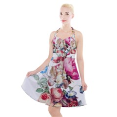 Les Fleurs Artificielles - Vintage Design Halter Party Swing Dress  by WensdaiAmbrose