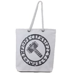 Thor Hammer With Runes Valhalla Tristella Viking Norse Mythology Mjolnir  Full Print Rope Handle Tote (large) by snek
