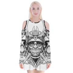 Drawing Samurai Tattoo Sketch Japanese Samurai Velvet Long Sleeve Shoulder Cutout Dress by Sudhe