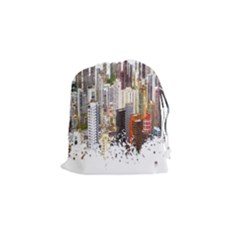 Hong Kong Skyline Watercolor Painting Poster Drawstring Pouch (small) by Sudhe