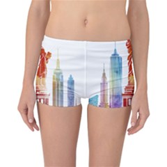 New York City Poster Watercolor Painting Illustrat Reversible Boyleg Bikini Bottoms by Sudhe