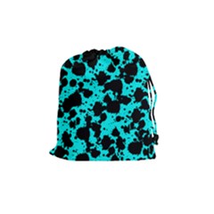 Bright Turquoise And Black Leopard Style Paint Splash Funny Pattern Drawstring Pouch (medium) by yoursparklingshop