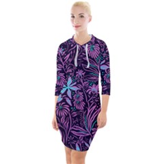 Stamping Pattern Leaves Drawing Quarter Sleeve Hood Bodycon Dress by Pakrebo