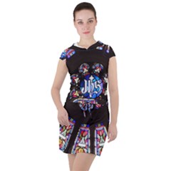 Rosette Stained Glass Window Church Drawstring Hooded Dress by Pakrebo