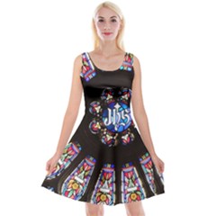 Rosette Stained Glass Window Church Reversible Velvet Sleeveless Dress by Pakrebo