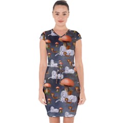 Cute Little Fairy With Unicorn, Pattern Design Capsleeve Drawstring Dress  by FantasyWorld7