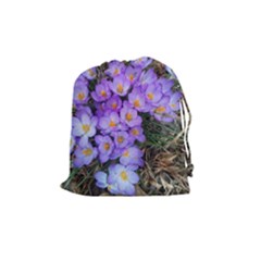 Signs Of Spring Purple Crocua Drawstring Pouch (medium) by Riverwoman