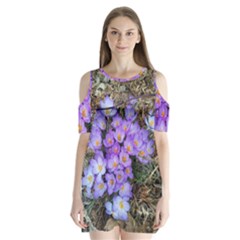 Signs Of Spring Purple Crocua Shoulder Cutout Velvet One Piece by Riverwoman