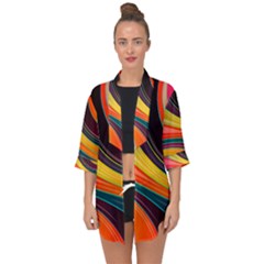 Abstract Colorful Background Wavy Open Front Chiffon Kimono by HermanTelo