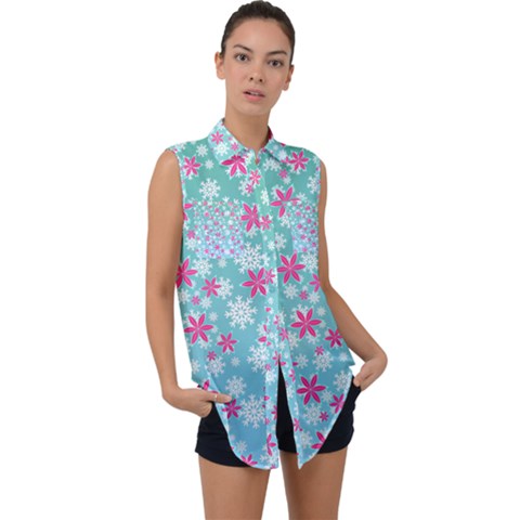 Background Frozen Fever Sleeveless Chiffon Button Shirt by HermanTelo