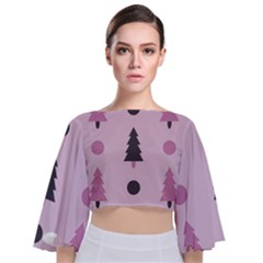 Christmas Tree Fir Den Tie Back Butterfly Sleeve Chiffon Top by HermanTelo