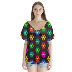 Pattern Background Colorful Design V-neck Flutter Sleeve Top by HermanTelo